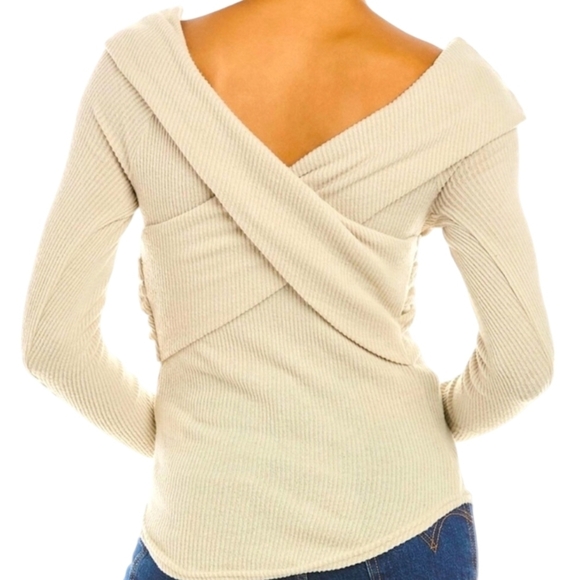 Free People Marley Off-Shoulder Neutral Oatmeal soft ribbed Wrapped Sweater sz S - Picture 5 of 11